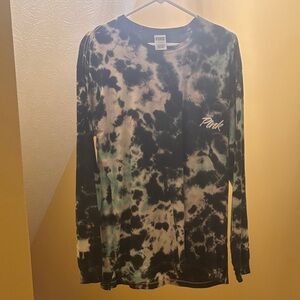 PINK Victoria's Secret Tie-Dye Long Sleeve Tee - Black and White